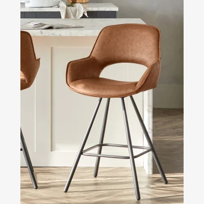 Danetti Marlow Tan Faux Leather And Black Metal Swivel Bar Stool