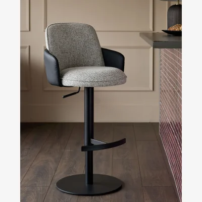 Danetti Wren grey fabric and black faux leather gas lift bar stool