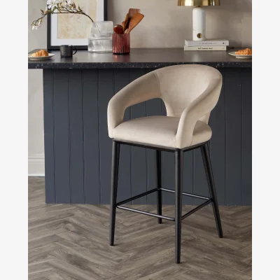 Danetti Heath Champagne Plush Velvet Black Wood Bar Stool