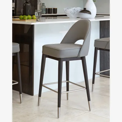 Danetti Clover Mid Grey Faux Leather Bar Stool