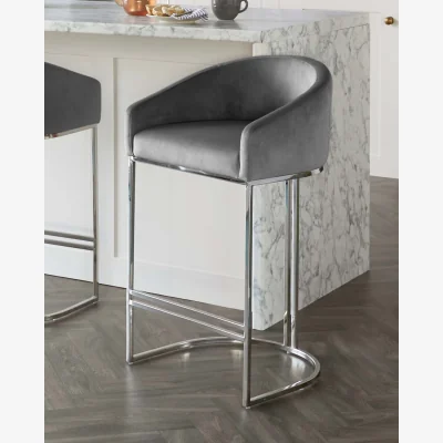 Danetti Dakota Dark Grey Velvet and Stainless Steel Bar Stool