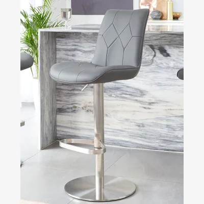 Danetti Lumos Mid Grey Faux Leather Stainless Steel Gas Lift Bar Stool