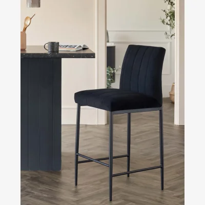 Danetti Kendra Black Metal Bar Stool Black Classic Velvet