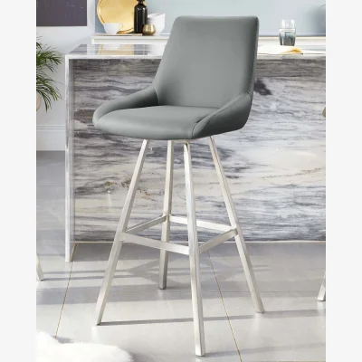 Danetti Theo Mid Grey Faux Leather Swivel Bar Stool