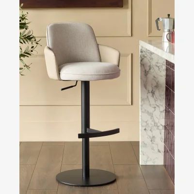 Danetti Wren natural fabric and natural faux leather gas lift bar stool