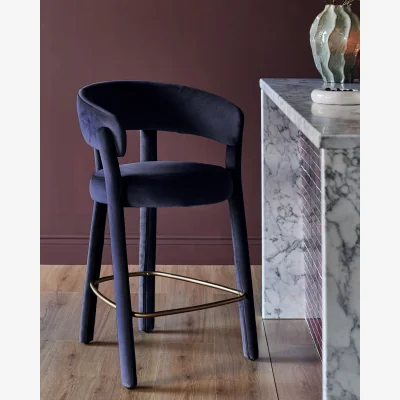 Danetti Anya dark navy velvet brushed bronze bar stool