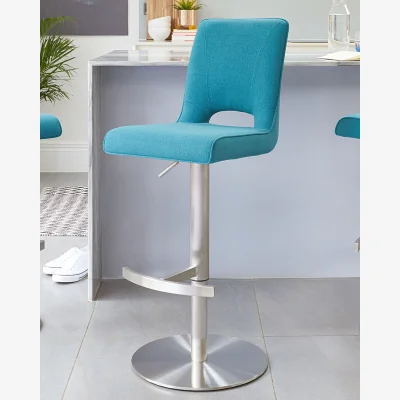 Danetti Ludo Teal Fabric Gas Lift Bar Stool