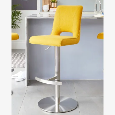 Danetti Ludo Yellow Fabric Gas Lift Bar Stool
