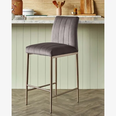 Danetti Kendra Brushed Bronze Bar Stool Mocha Velvet