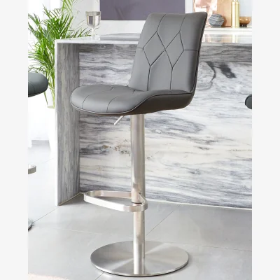 Danetti Lumos Dark Grey Faux Leather Stainless Steel Gas Lift Bar Stool