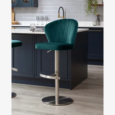 Danetti Harper Dark Teal Velvet Gas Lift Bar stool