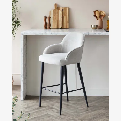 Danetti Lani Light Grey Boucle and Black Metal Bar Stool