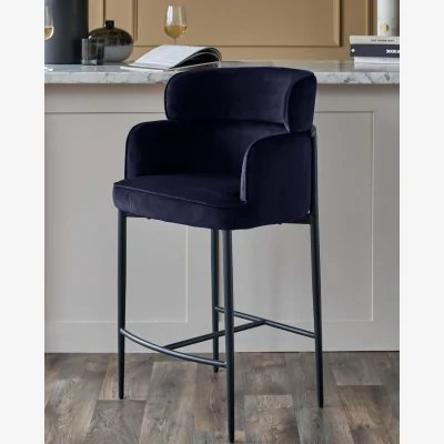 Danetti Felix dark navy velvet bar stool