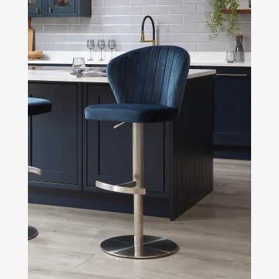 Danetti Harper Dark Blue Velvet Gas Lift Bar Stool