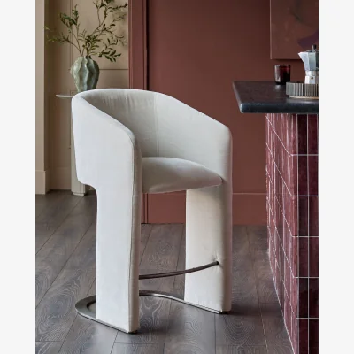 Danetti Leighton natural grey chenille black steel cantilever bar stool