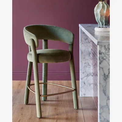 Danetti Anya olive green velvet brushed bronze bar stool