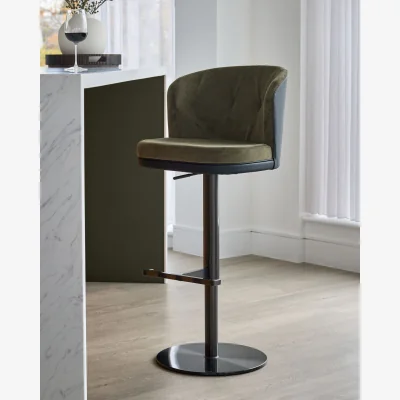 Danetti Elodie olive green velvet and black faux leather gas lift bar stool