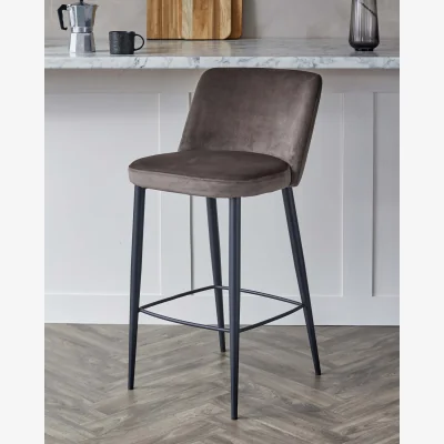 Danetti Trinny Black Metal Bar Stool in Mocha Plush Velvet
