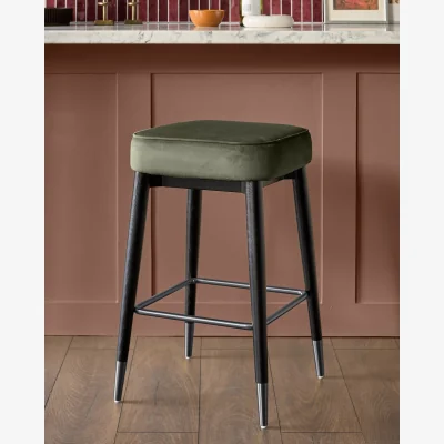 Danetti Clover olive green velvet backless brushed bronze bar stool