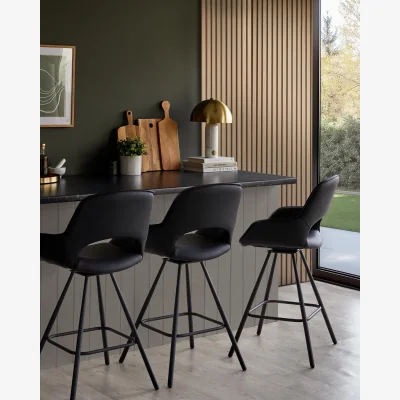 Danetti Marlow black faux leather swivel bar stool