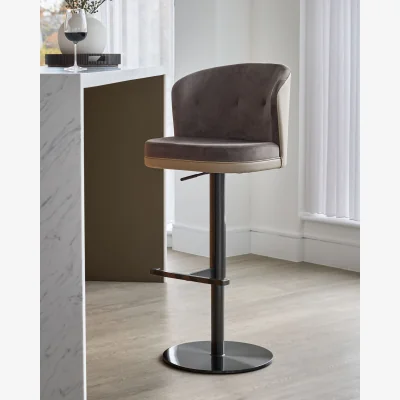 Danetti Elodie natural faux leather and mocha velvet gas lift bar stool