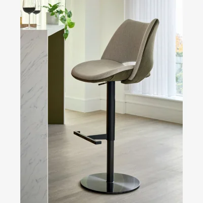 Danetti Bronwyn natural fabric and olive green velvet gas lift bar stool