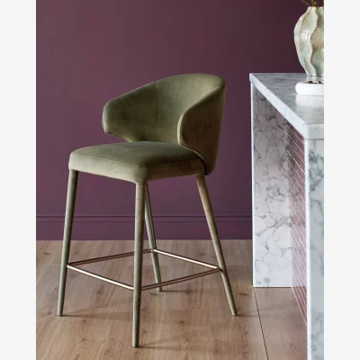Danetti Ethan olive green velvet brushed bronze bar stool