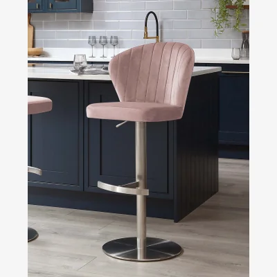 Danetti Harper Pink Velvet Gas Lift Bar Stool