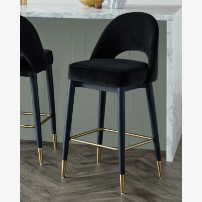 Danetti Clover Black Velvet & Brass Bar Stool