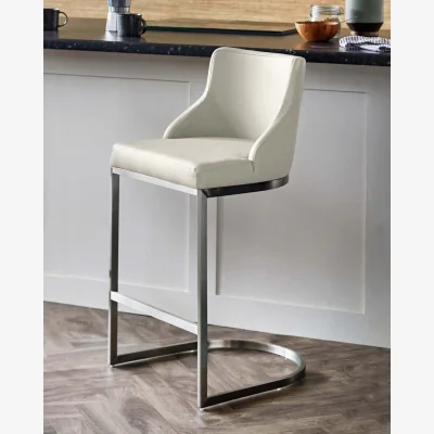 Danetti Form Light Grey Faux Leather Stainless Steel Bar Stool With Backrest