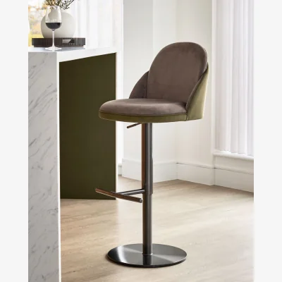 Danetti Myra olive green velvet and mocha velvet gas lift bar stool