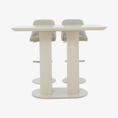 Furniture Village Avorio 130cm Table and 2 Swivel Bar Stools Set