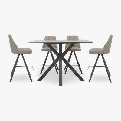 Furniture Village Vida Grey Table and 4 Swivel Bar Stools - Light Grey
