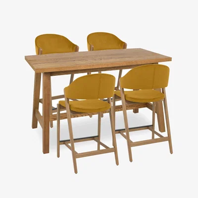 Furniture Village Stratford Table and 4 Bar Stools - Mustard Velvet