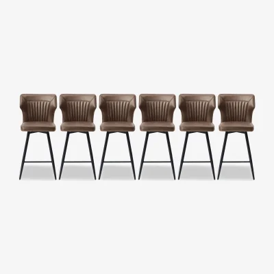 Furniture Village Jayden Set of 6 Faux Leather Swivel Bar Stools - Light Brown