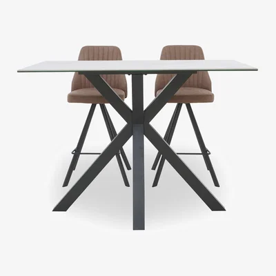 Furniture Village Vida White Table and 2 Swivel Bar Stools