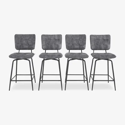 Furniture Village Habufa - Toronto Set of 4 Velvet Swivel Bar Stools - Anthracite