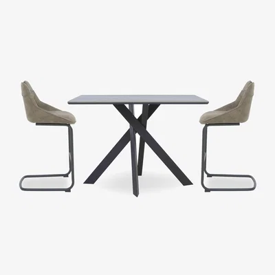 Furniture Village Warrior Grey Table and 2 Cantilever Bar Stools - Grey