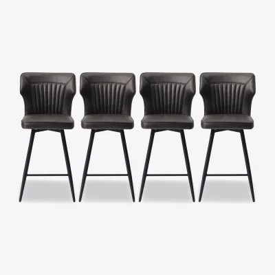 Furniture Village Jayden Set of 4 Faux Leather Swivel Bar Stools - Dark Grey