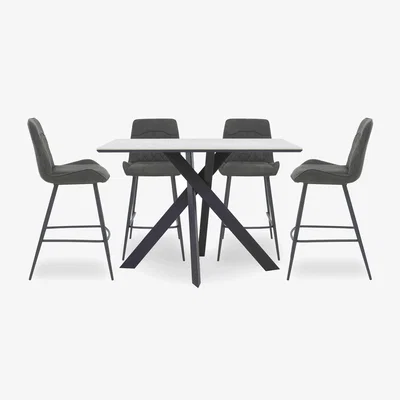 Furniture Village Warrior Crystal White Table and 4 Standard Bar Stools - White