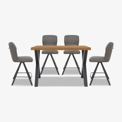Furniture Village Bodahl - Hades 140cm Straight Edge Table with X Shaped Legs and 4 Terra Steel Fabric Swivel Bar Stools