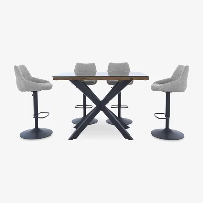 Furniture Village Kiara Table and 4 Swivel Bar Stools - Taupe