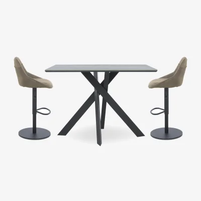 Furniture Village Warrior Grey Table and 2 Swivel Bar Stools - Taupe