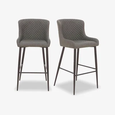 Furniture Village Hanoi Pair of Faux Leather Bar Stools - Slate Grey