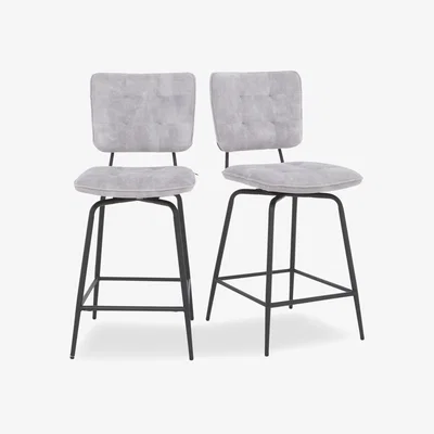 Furniture Village Habufa - Toronto Pair of Velvet Swivel Bar Stools - Light Grey
