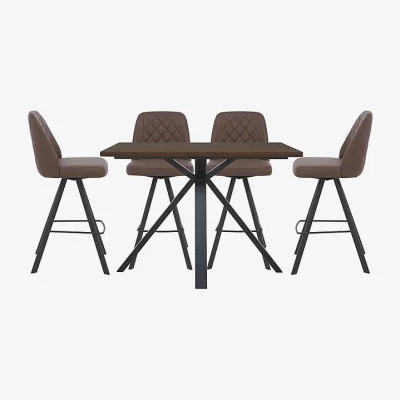 Furniture Village Mars 130cm Table With 4 Faux Leather Swivel Bar Stools