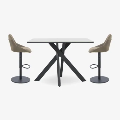 Furniture Village Warrior Crystal White Table and 2 Swivel Bar Stools - Taupe