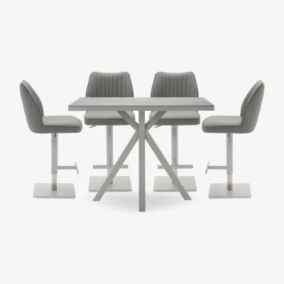 Furniture Village Fumo Table and 4 Faux Leather Swivel Bar Stools