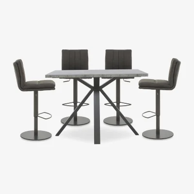 Furniture Village Moon Large Table and 4 Fabric Rise and Swivel Bar Stools
