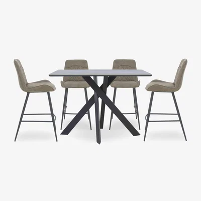 Furniture Village Warrior Grey Table and 4 Standard Bar Stools - Grey
